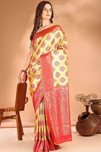 yellow woven design art silk blend designer dharmavaram saree