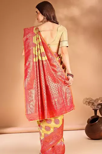 yellow woven design art silk blend designer dharmavaram saree