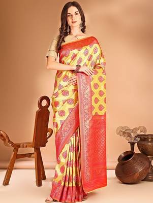yellow woven design art silk blend designer dharmavaram saree 5