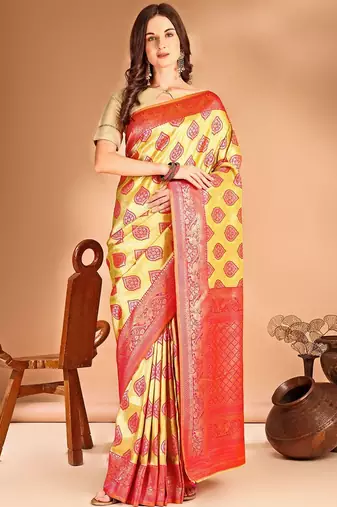 yellow woven design art silk blend designer dharmavaram saree