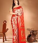 orange ethnic motifs woven design dharmavaram saree