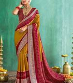 Mustard bandhani zari silk blend bandhani saree