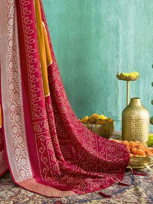 Mustard bandhani zari silk blend bandhani saree 5