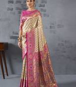 cream woven design zari paithani saree