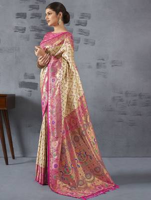 cream woven design zari paithani saree 2