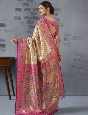 cream woven design zari paithani saree 3