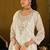 White silk blend embroidered kurta trouser dupatta set