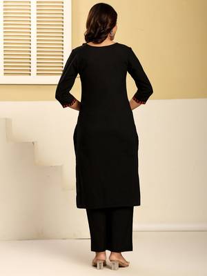 Black pure cotton printed kurta trouser dupatta set 3