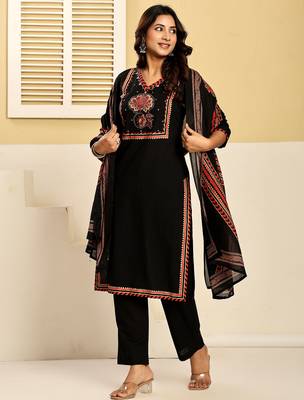Black pure cotton printed kurta trouser dupatta set 4