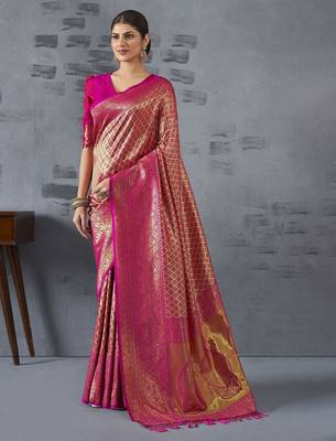 pink woven design zari banarasi saree 1