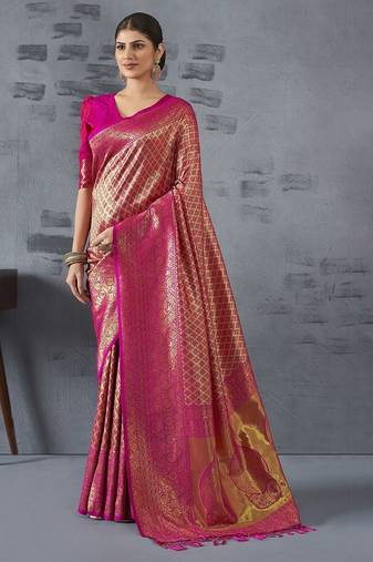 pink woven design zari banarasi saree
