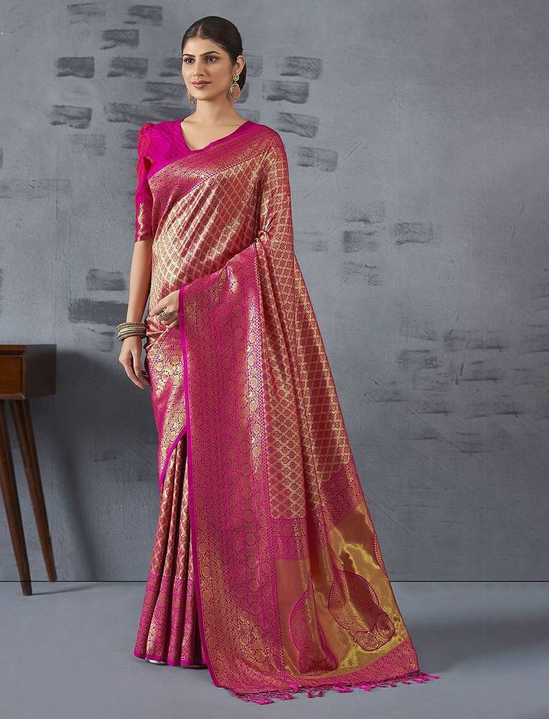 pink woven design zari banarasi saree