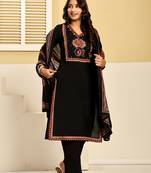 Black pure cotton printed kurta trouser dupatta set
