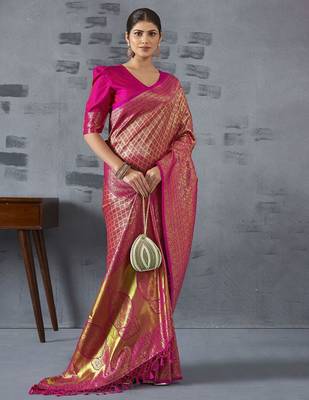 pink woven design zari banarasi saree 2