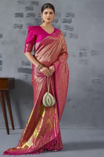 pink woven design zari banarasi saree