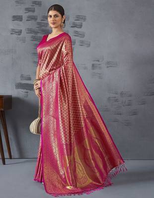 pink woven design zari banarasi saree 3