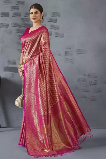 pink woven design zari banarasi saree