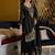 Black silk blend embroidered kurta trouser dupatta set