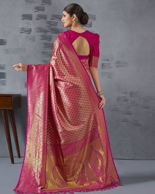 pink woven design zari banarasi saree 4