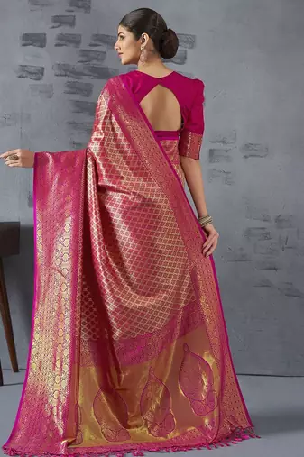 pink woven design zari banarasi saree