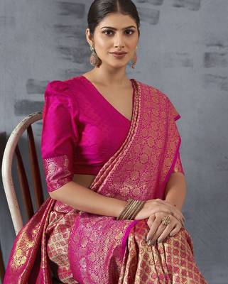 pink woven design zari banarasi saree 5
