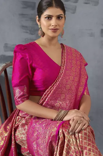 pink woven design zari banarasi saree