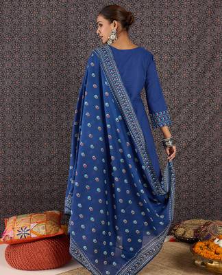 Blue pure cotton printed kurta trouser dupatta set 2