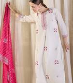 White pure cotton embroidered kurta trouser dupatta set
