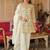 White silk blend embroidered kurta trouser dupatta set