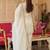 White silk blend embroidered kurta trouser dupatta set