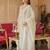 White silk blend embroidered kurta trouser dupatta set