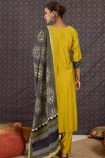 Green pure cotton printed kurta trouser dupatta set
