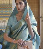 turquoise woven design zari kanjeevaram silk blend saree