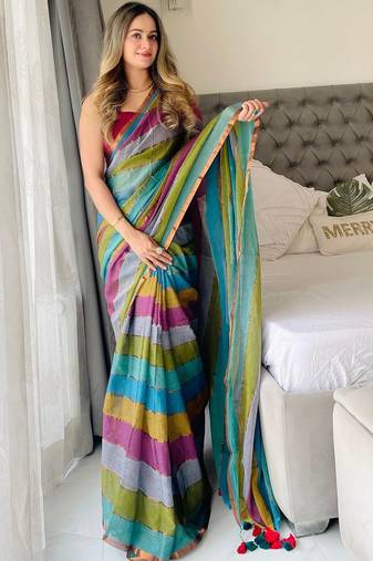multicolor striped cotton blend handloom khadi saree