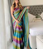 multicolor striped cotton blend handloom khadi saree
