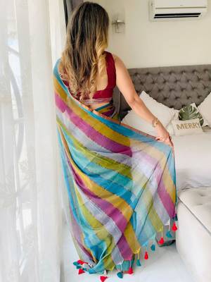 multicolor striped cotton blend handloom khadi saree 3