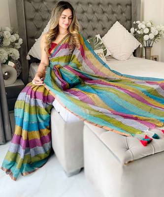 multicolor striped cotton blend handloom khadi saree 4