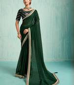 green embellished sequined chiffon saree