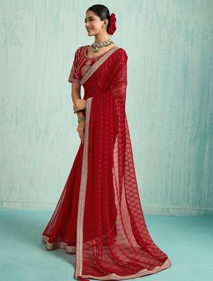 red striped chiffon saree with blouse 3