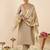 Beige silk embroidered kurta trouser dupatta set