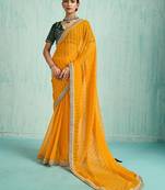 yellow women embellished sequinned chiffon designer saree