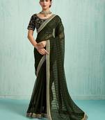 olive striped chiffon designer saree