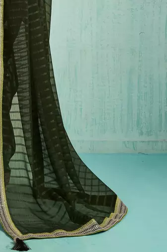 olive striped chiffon designer saree