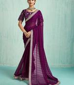 purple embellished sequinned chiffon designer saree