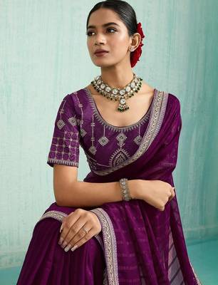 purple embellished sequinned chiffon designer saree 2