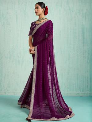 purple embellished sequinned chiffon designer saree 3