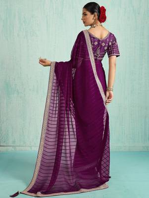 purple embellished sequinned chiffon designer saree 4