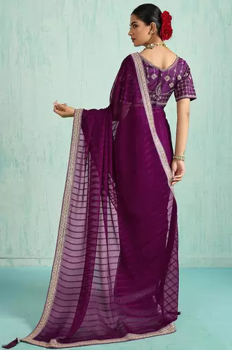 purple embellished sequinned chiffon designer saree