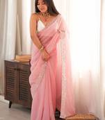 pink floral sequinned poly georgette designer saree