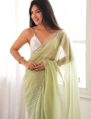lime floral sequinned poly georgette designer saree 2